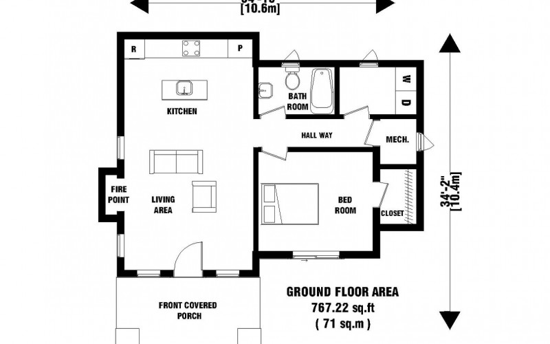 Tiny Cottage House 889 Sqft